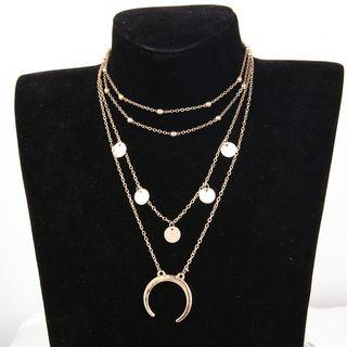 Alloy Moon & Disc Pendant Layered Choker Necklace