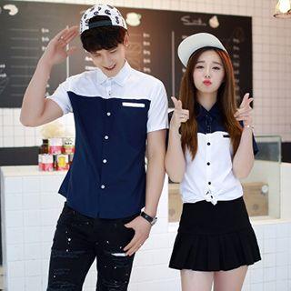 Couple Two-tone Short-sleeved Shirt