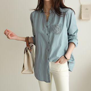 Open-placket Crochet-lace Trim Shirt
