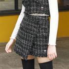 Fray-edge Tweed Mini Wrap Skirt