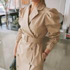 Puff-shoulder Belted Trench Dress