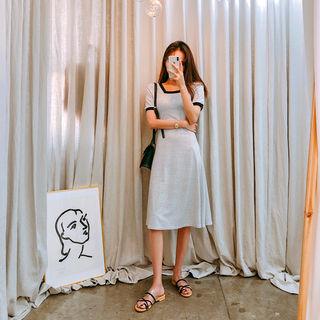 Square-neck Stripe A-line Dress