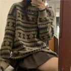 Pattern Sweater Lettering - Dark Beige - One Size