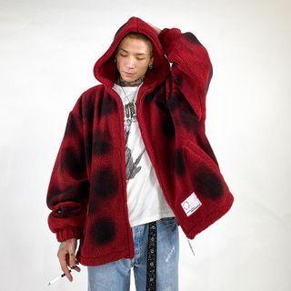 Lettering Print Fleece Zip-up Hoodie