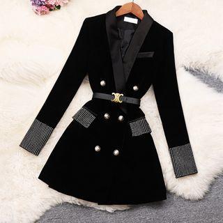 Rhinestone Detail Double Breasted Velvet Dress