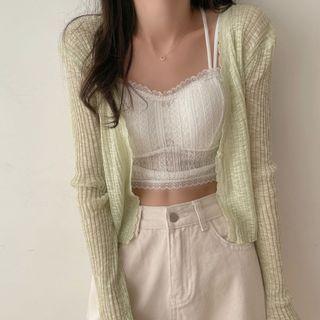 Set : Cropped Tank Top + Long-sleeve Cardigan
