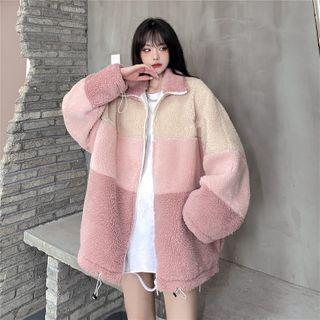 Color Block Zip Fleece Jacket Pink - One Size