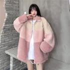 Color Block Zip Fleece Jacket Pink - One Size