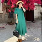 Short-sleeve Square Neck Midi Smock Dress