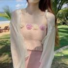 Lace Trim Light Jacket / Cropped Camisole Top / Midi A-line Skirt