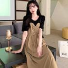 Short-sleeve Panel Mock Two-piece Dress