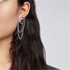 Rhinestone Moon Alloy Chained Asymmetrical Earring 1 Pair - S925 Silver - Silver - One Size