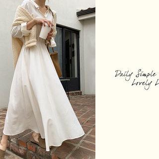 Gathered-waist Maxi Shirtdress Ivory - One Size