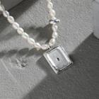 Rectangle Sterling Silver Pendant Freshwater Pearl Necklace