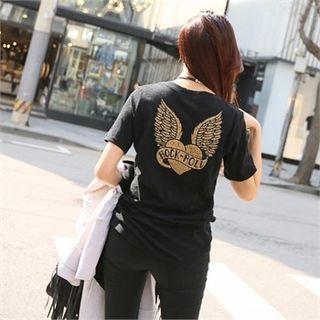 Short-sleeve V-neck Embellished T-shirt