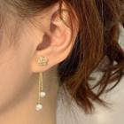 Flower Rhinestone Faux Pearl Alloy Fringed Earring 1 Pair - Gold - One Size