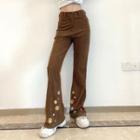 Floral Embroidered Boot-cut Corduroy Pants