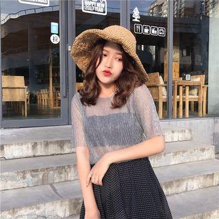 Glitter Sheer Short-sleeve Top