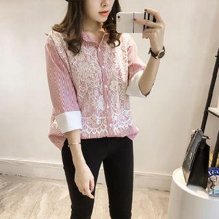 Lace Overlay Striped Shirt