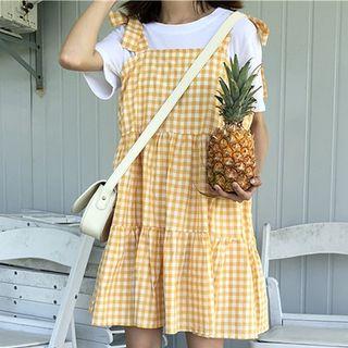 Color-block Plaid Strappy Dress
