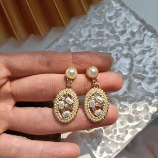 Faux Pearl Alloy Dangle Earring 1 Pair - Silver Needle Earrings - Gold - One Size