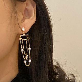 Star Faux Pearl Chained Dangle Earring 1 Pair - Silver - One Size