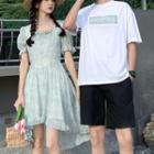 Couple Matching Short-sleeve Asymmetrical A-line Dress / T-shirt / Shorts