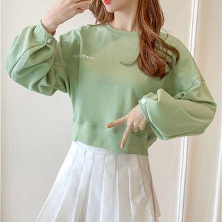 Long-sleeve Lettering Plain Sweatshirt