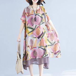 Long-sleeve Floral Midi Chiffon Dress As Shown In Figure - One Size