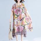 Long-sleeve Floral Midi Chiffon Dress As Shown In Figure - One Size