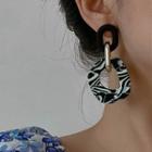 Zebra Print Drop Ear Stud 1 Pair - Black & White - One Size