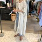 3/4 Sleeve Shirt Jacket Beige - One Size