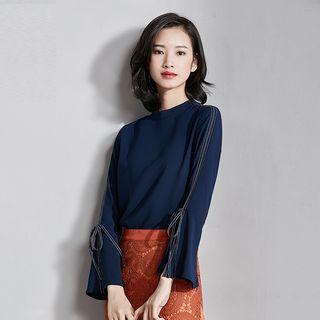Mock-neck Flared-cuff Long-sleeve Top
