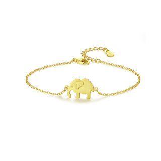 925 Sterling Silver Plated Gold Simple Fashion Elephant Bracelet Golden - One Size