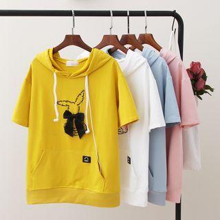 Ribbon Rabbit Print Elbow-sleeve Hoodie
