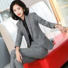 Double-breasted Plaid Blazer / Straight-cut Pants / Shirt