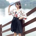 3/4-sleeve Floral Print Top / Camisole Top / Skirt / Set
