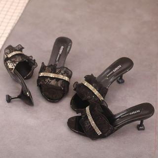 Lace Trim Heel Slide Sandals