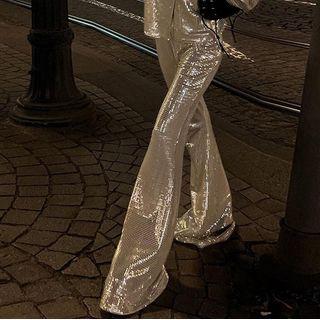 Metallic Bell Bottom Pants