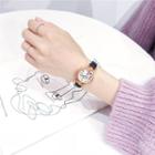 Set: Skinny Faux-leather Watch + Leaf Open Bangle