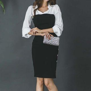 Mock Two-piece Elbow-sleeve Sheath Dress