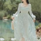 Long-sleeve Butterfly Detail Midi A-line Dress
