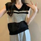 Two-tone Pointelle Knit Sweater Vest