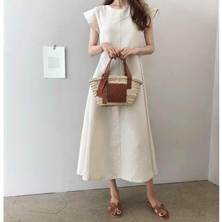 Ruffle-sleeve Linen Blend A-line Dress