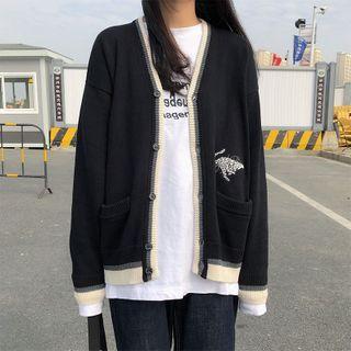 Contrast Trim Cardigan Black & Off-white - One Size