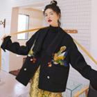 Embroidered Ribbon Lace-up Woolen Jacket