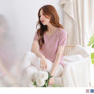 Cutout Plain Short-sleeve Top