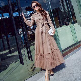 Long-sleeve Mesh-panel Maxi Dress