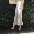 Mock Two Piece Plain Sleeveless Jumpsuit