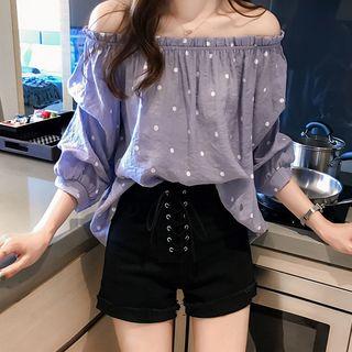Dotted Off Shoulder 3/4-sleeve Blouse